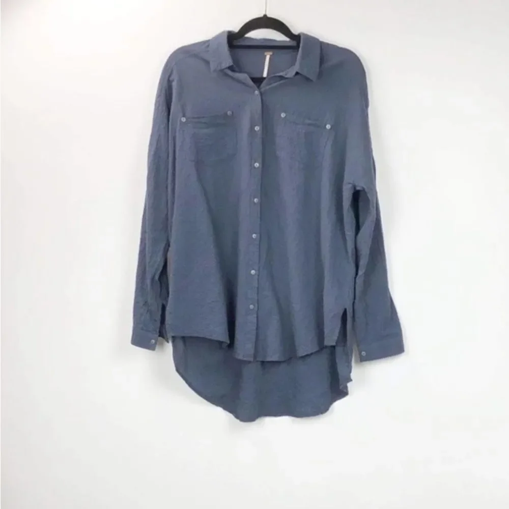 Free‎ People Blue Crinkle Tunic Shirt Top S Used